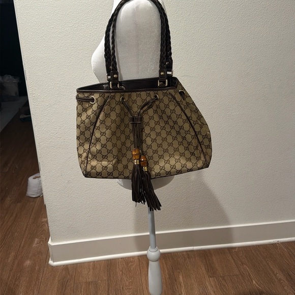 Gucci Beige and Brown Shoulder Bag with Tassel - Picture 2 of 2